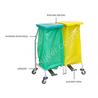 Podwójny wózek na odpady z otwieraną pokrywą